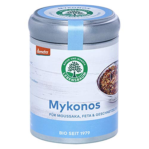 Lebensbaum Mykonos, Bio-Gewürzzubereitung mediterrane Art, Gewürz-Mischung mit Meersalz, Zwiebel & Kumin für Fisch, Lamm & Geschnetzeltes, 65 g