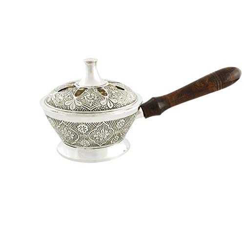 NKLaus Räucherpfanne mit Holzgriff Messing vernickelt Gemustert antik Weihrauchpfanne für Weihrauch Betriebsart Räucherkohle auf Sand 2183 NKLaus Räucherpfanne mit Holzgriff Messing vernickelt Gemustert antik Weihrauchpfanne für Weihrauch Betriebsart Räucherkohle auf Sand 2183